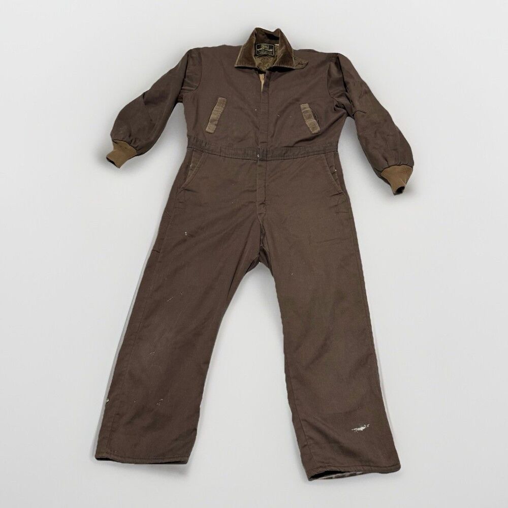 Vintage Sears Coveralls Men's 50x25 Brown Corduroy Collar Lined